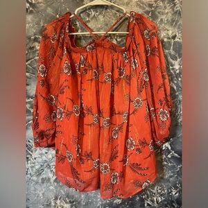 Ann Taylor Off The Shoulder Floral 3/4 Sleeve Blouse